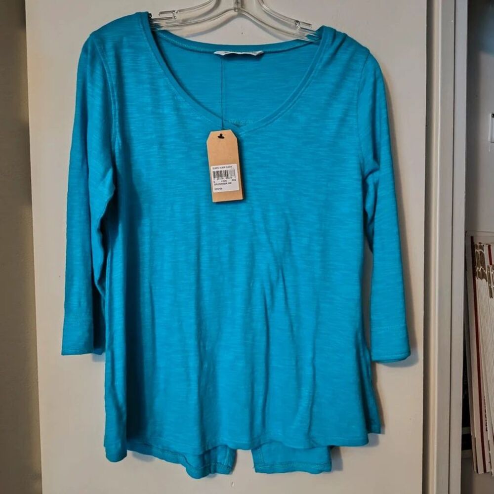 NWT Woolrich Women's Elmntl Tunic Top Blue Slub Knit Split Cross Back Size M